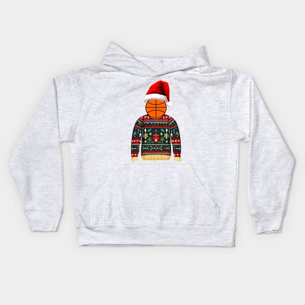 Ugly Christmas Sweater Basketball #1 Kids Hoodie by Butterfly Venom